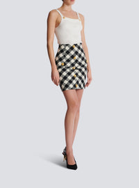 Short gingham tweed skirt - Black & White