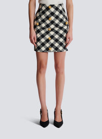 Jupe courte en tweed vichy boutonnée - Noir & Blanc