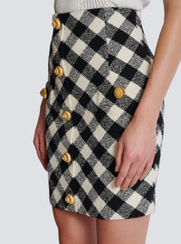 Jupe courte en tweed vichy boutonnée - Noir & Blanc