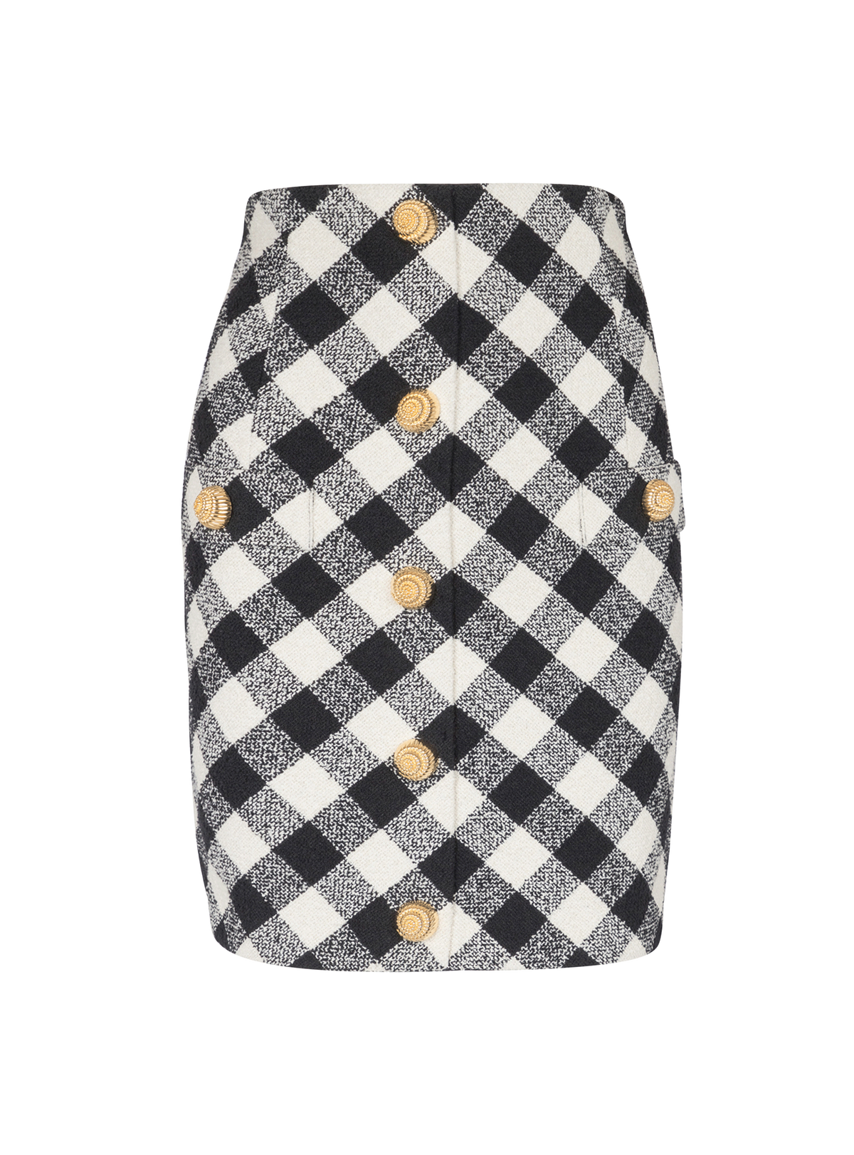 Jupe courte en tweed vichy boutonnée - Noir & Blanc