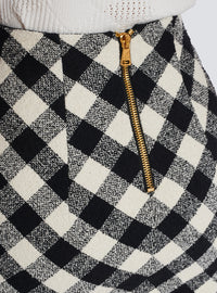 Jupe courte en tweed vichy boutonnée - Noir & Blanc