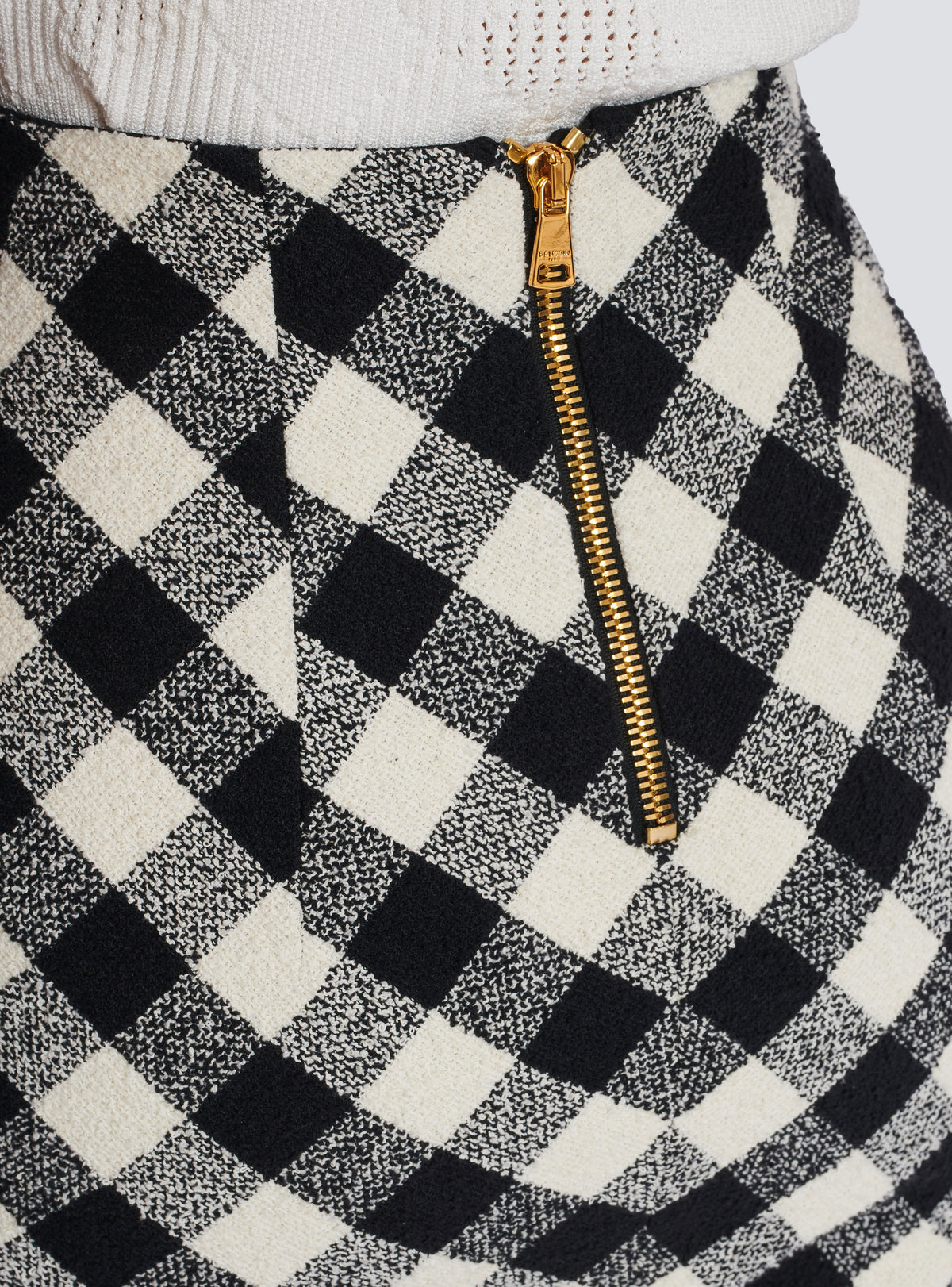 Jupe courte en tweed vichy boutonnée - Noir & Blanc