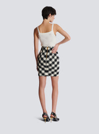 Jupe courte en tweed vichy boutonnée - Noir & Blanc
