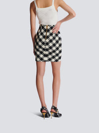 Short gingham tweed skirt - Black & White