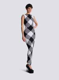 Jupe mi-longue en maille roulottée vichy - Noir & Blanc