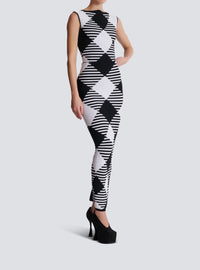 Gingham rolled knit midi skirt - Black & White
