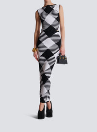 Gingham rolled knit midi skirt - Black & White