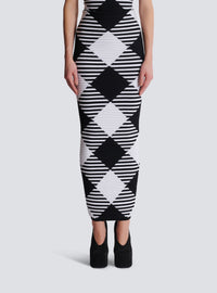 Jupe mi-longue en maille roulottée vichy - Noir & Blanc