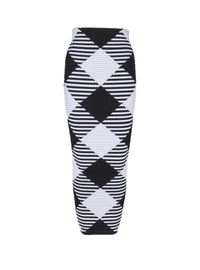 Gingham rolled knit midi skirt - Black & White