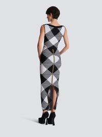 Jupe mi-longue en maille roulottée vichy - Noir & Blanc