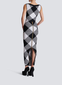 Gingham rolled knit midi skirt - Black & White
