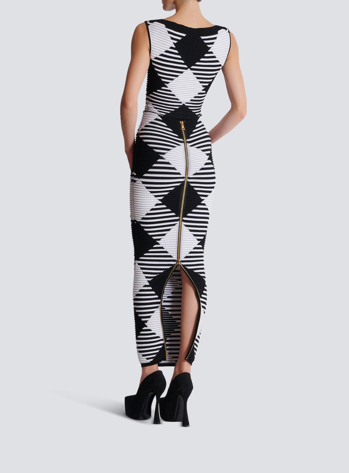 Gingham rolled knit midi skirt - Black & White