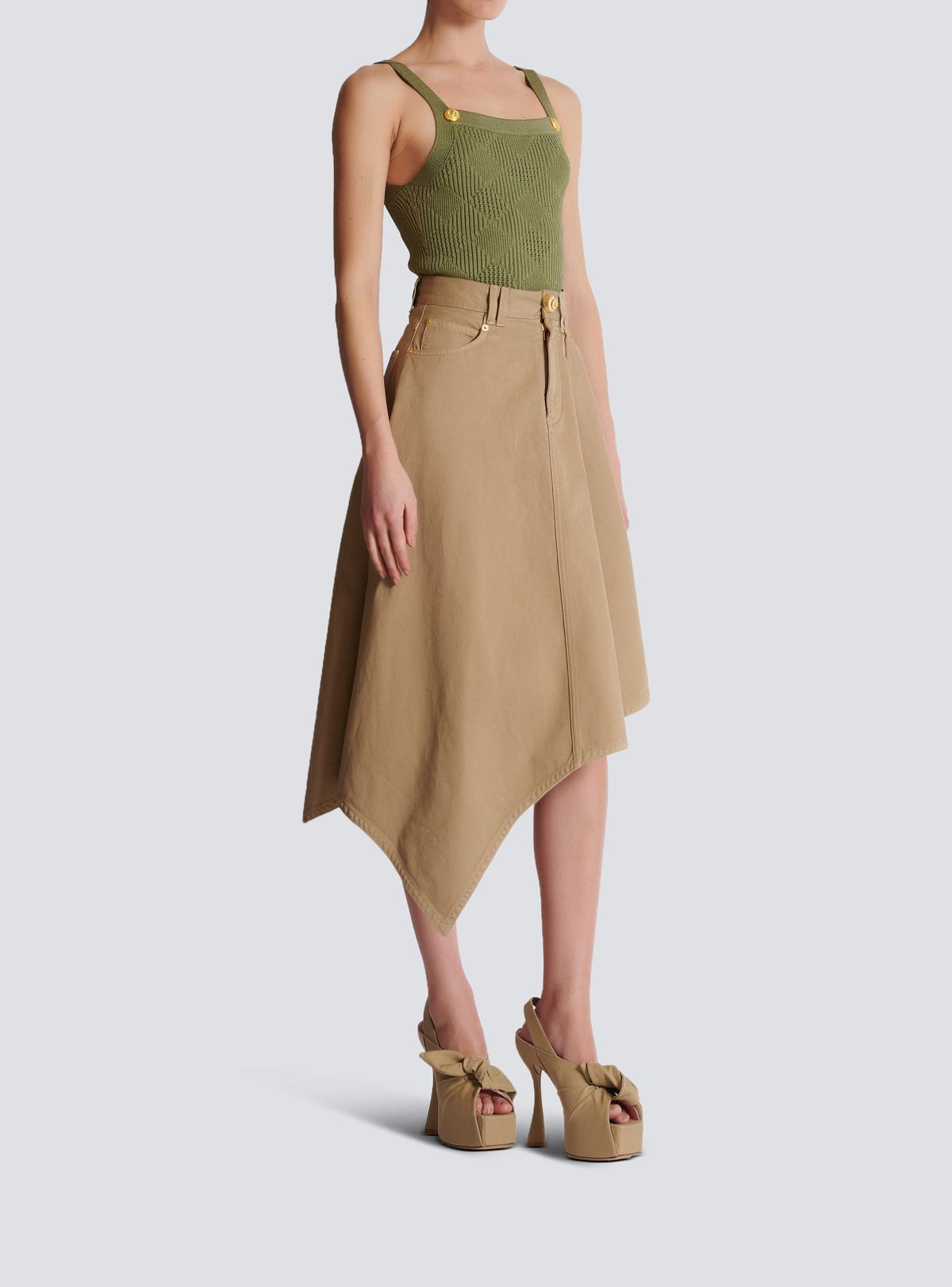 Jupe midi plissée asymétrique - Beige