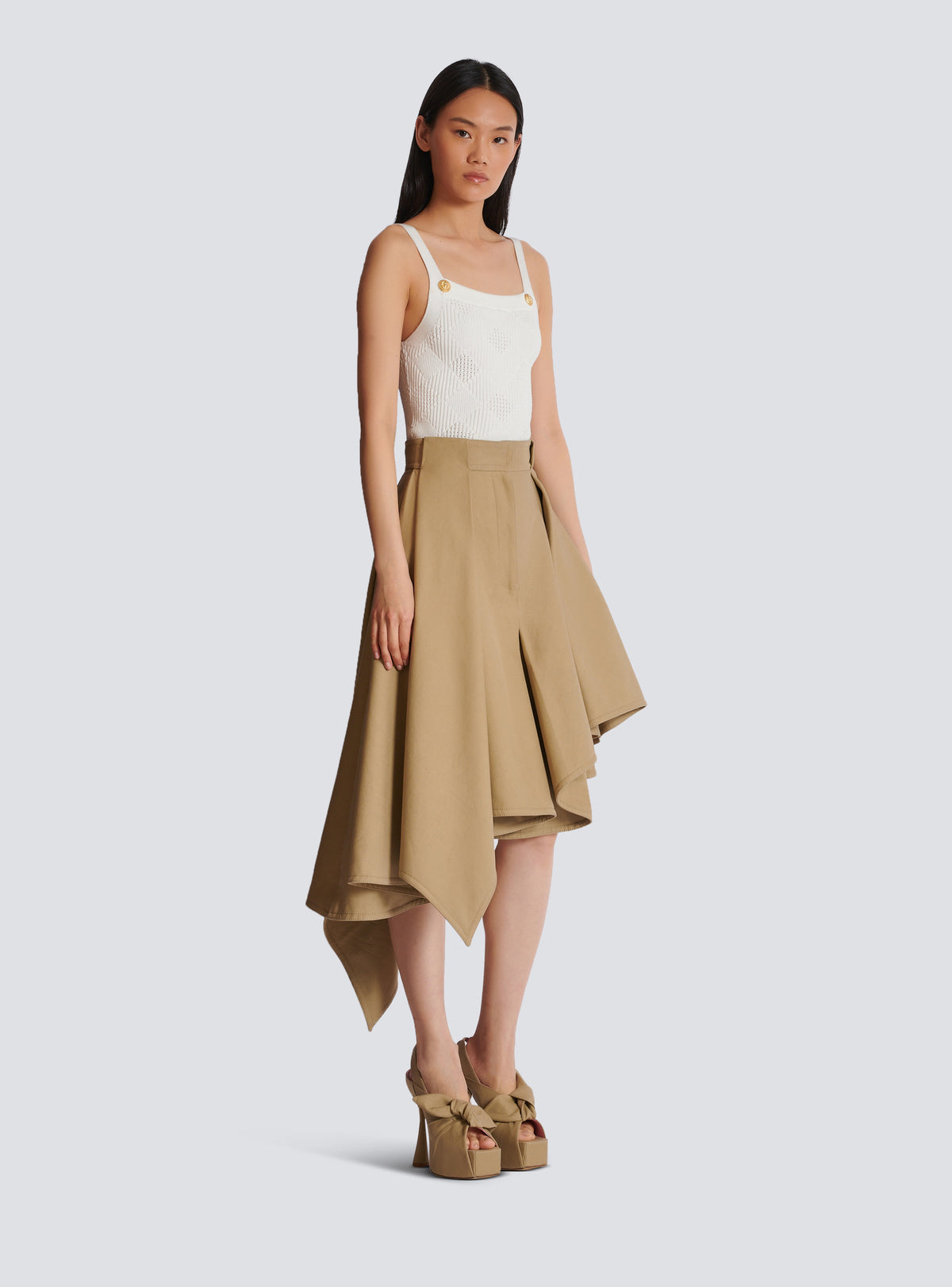 Jupe plissée asymétrique en coton - Beige