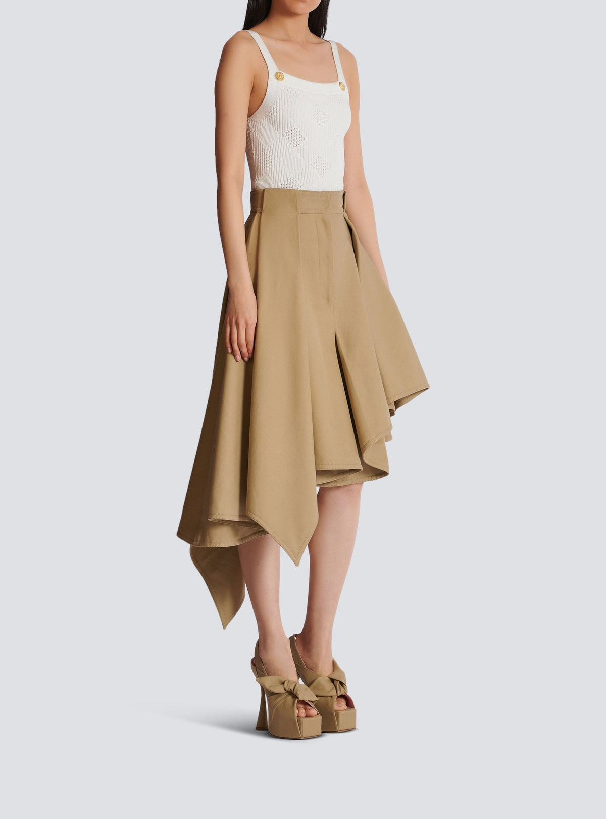 Asymmetric pleated midi skirt - Beige