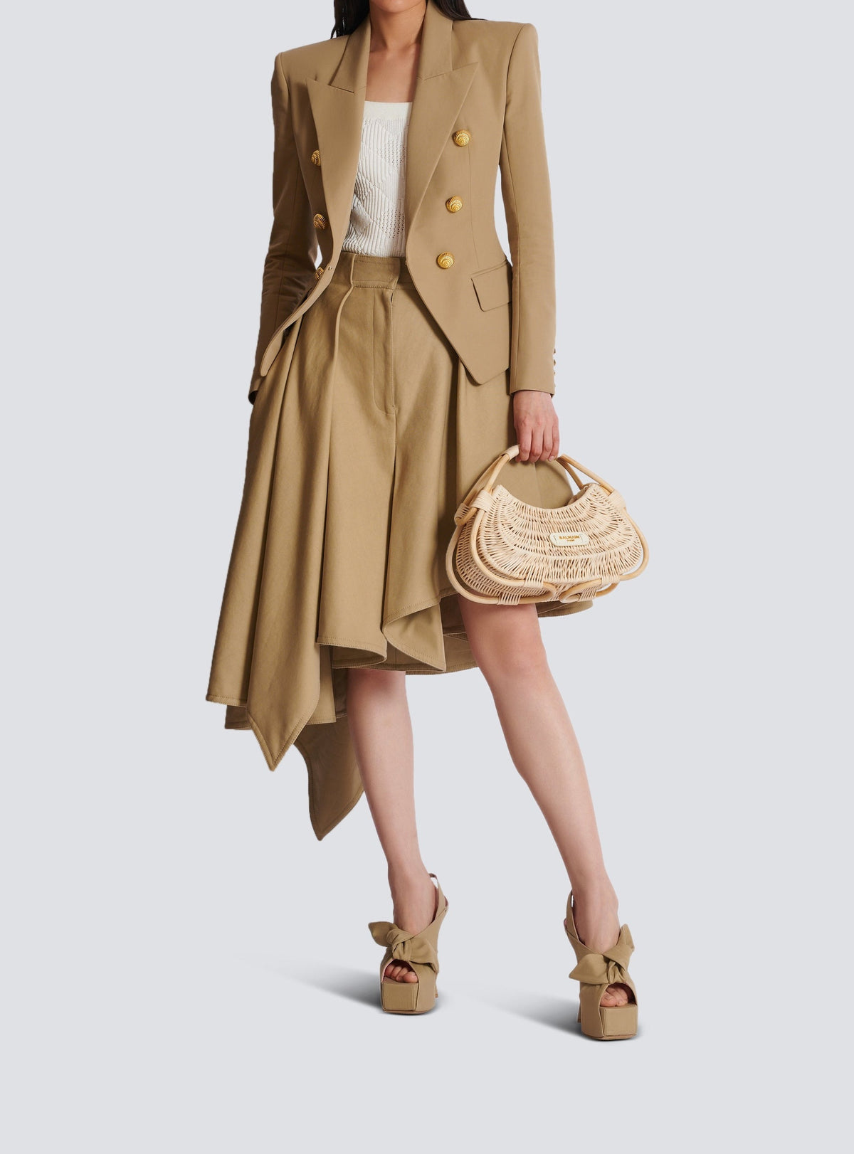 Asymmetric pleated midi skirt - Beige