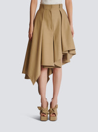 Jupe plissée asymétrique en coton - Beige