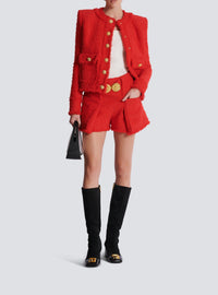 Belted tweed shorts with snail buttons - Red