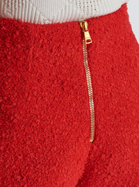 Short ceinturé en tweed avec boutons escargot - Rouge