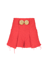 Short ceinturé en tweed avec boutons escargot - Rouge