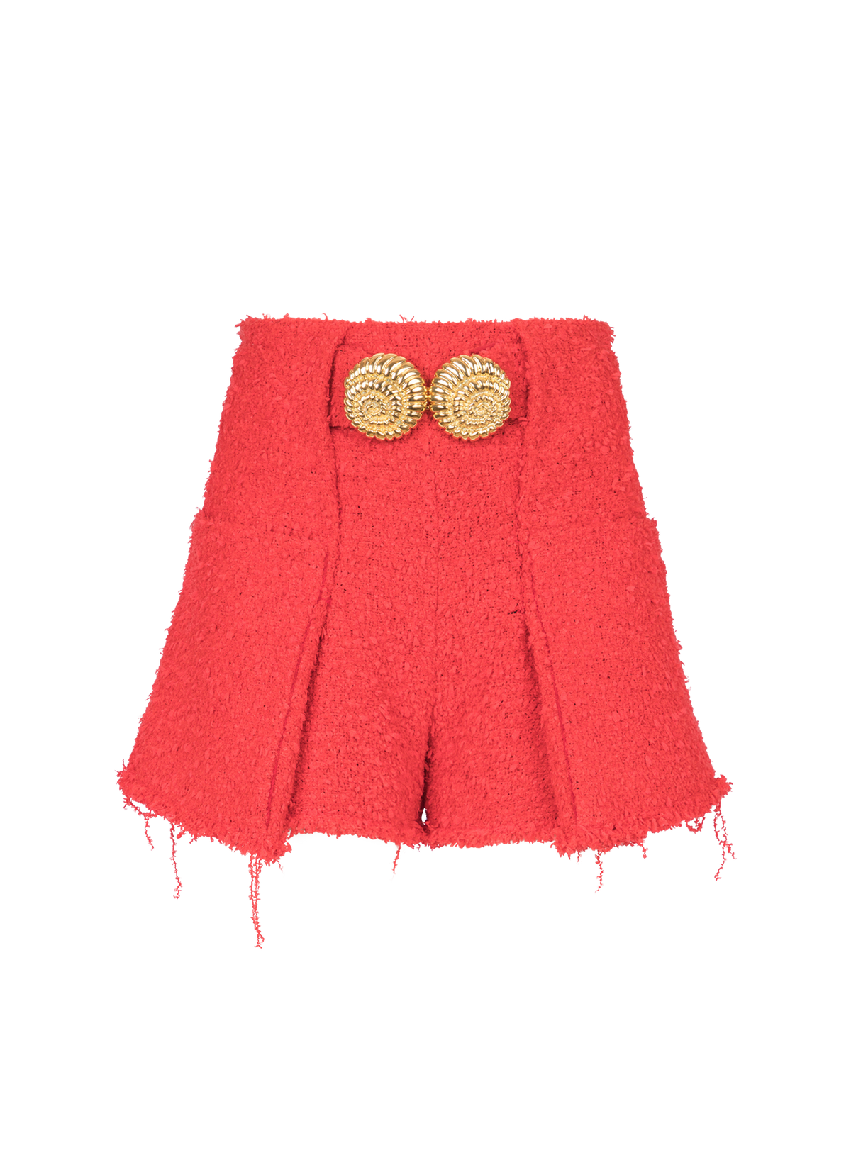 Short ceinturé en tweed avec boutons escargot - Rouge