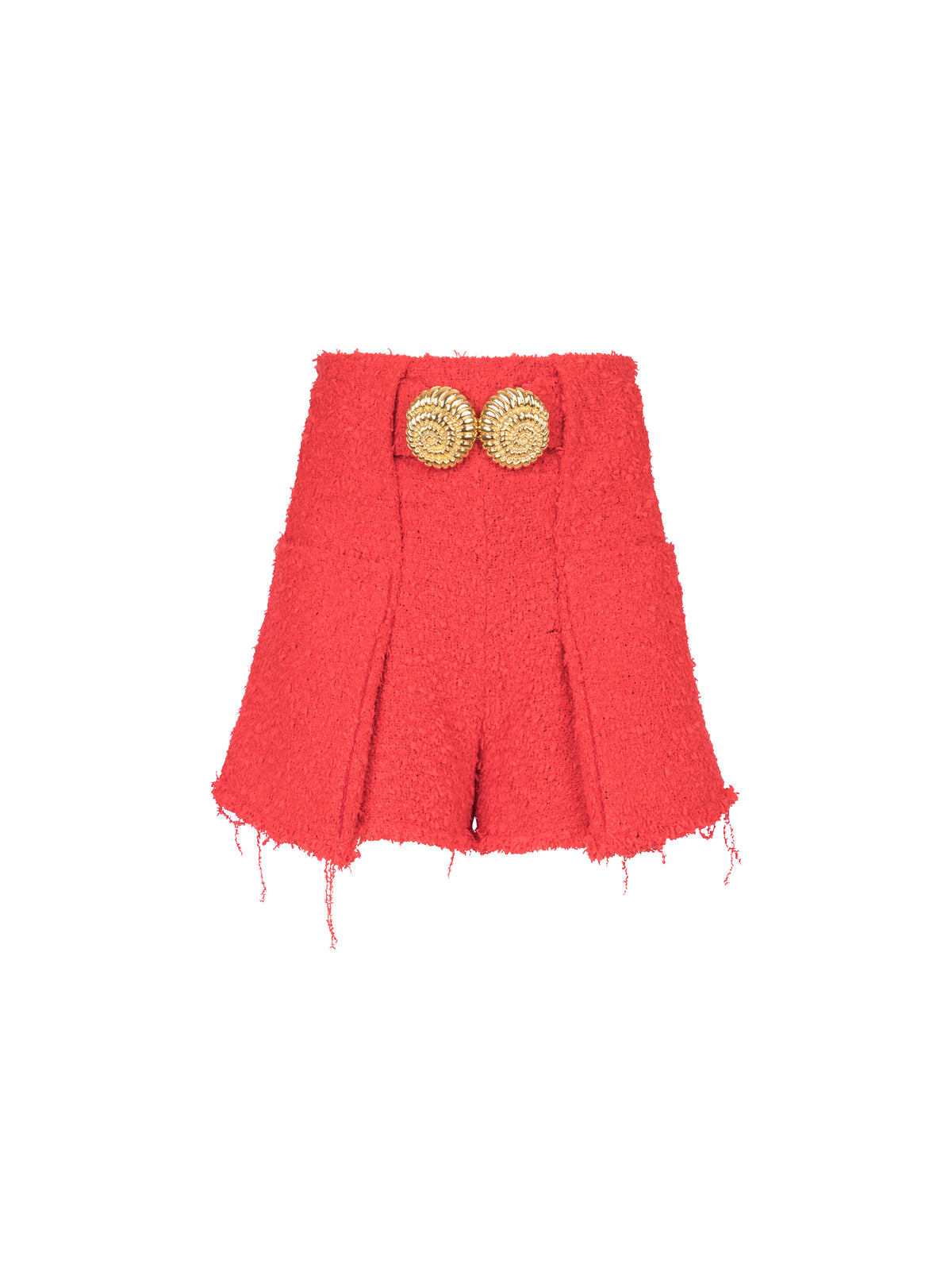 Belted tweed shorts with snail buttons - Red