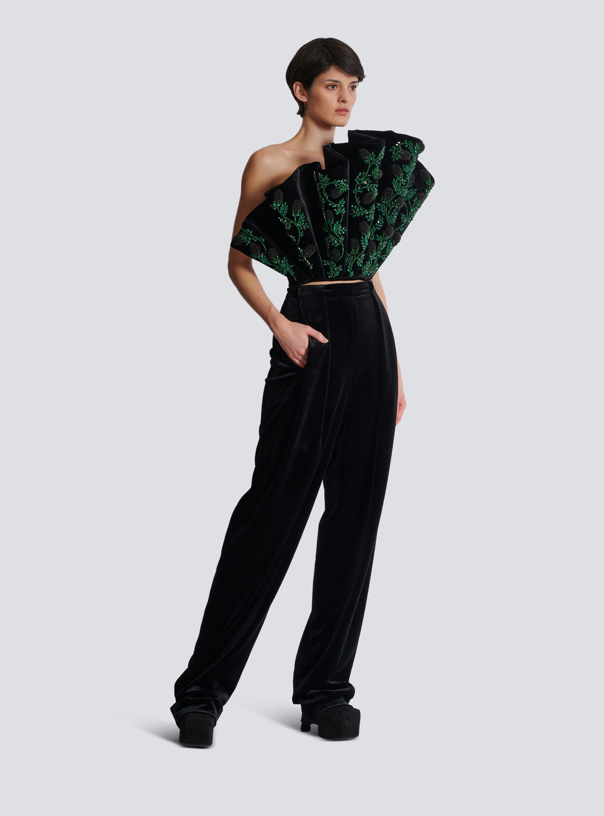 Pantalon ample en velours plissé - Noir
