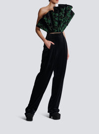 Loose pleated velvet trousers - Black