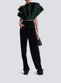 Loose pleated velvet trousers - Black