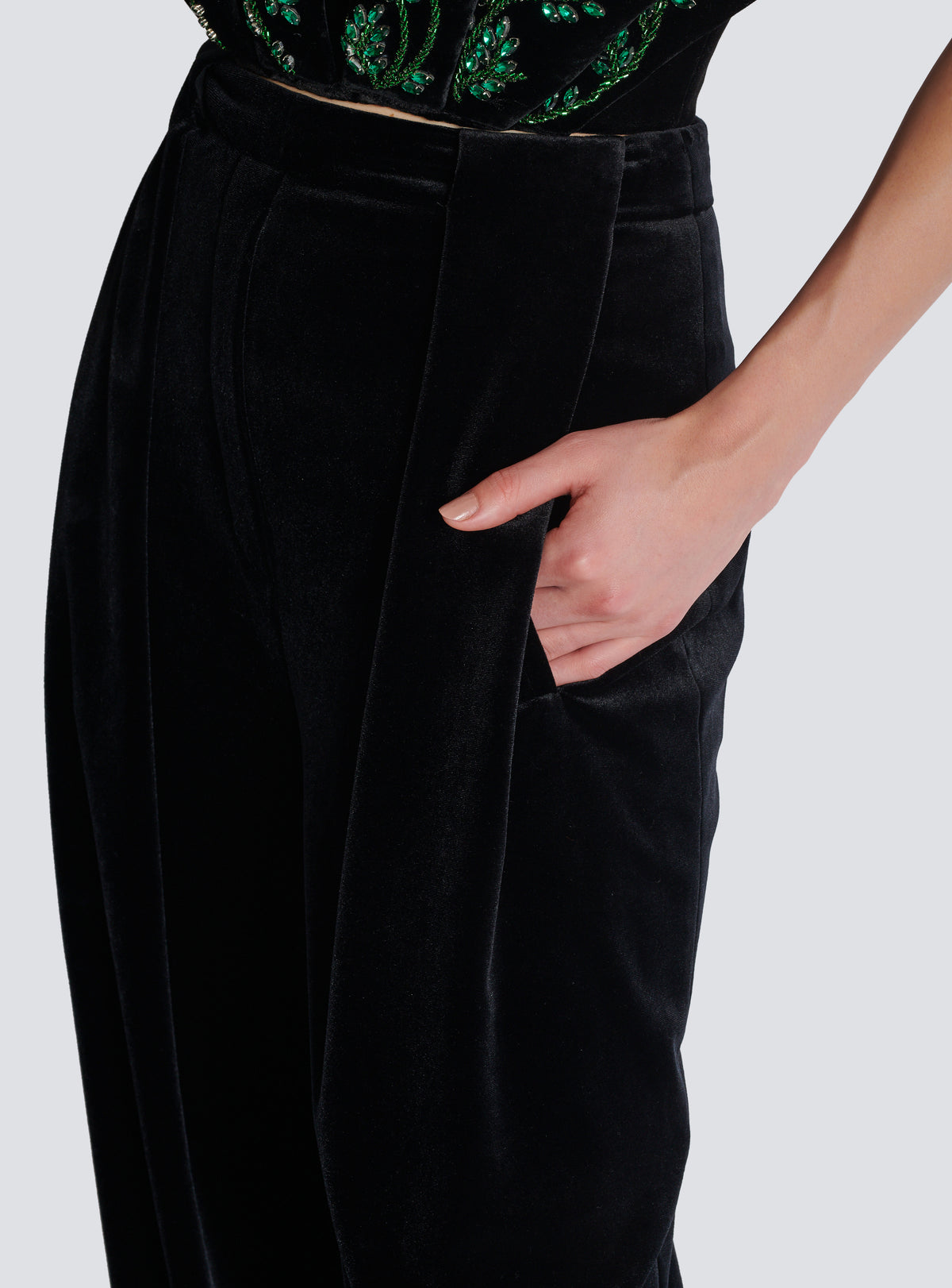 Pantalon ample en velours plissé - Noir