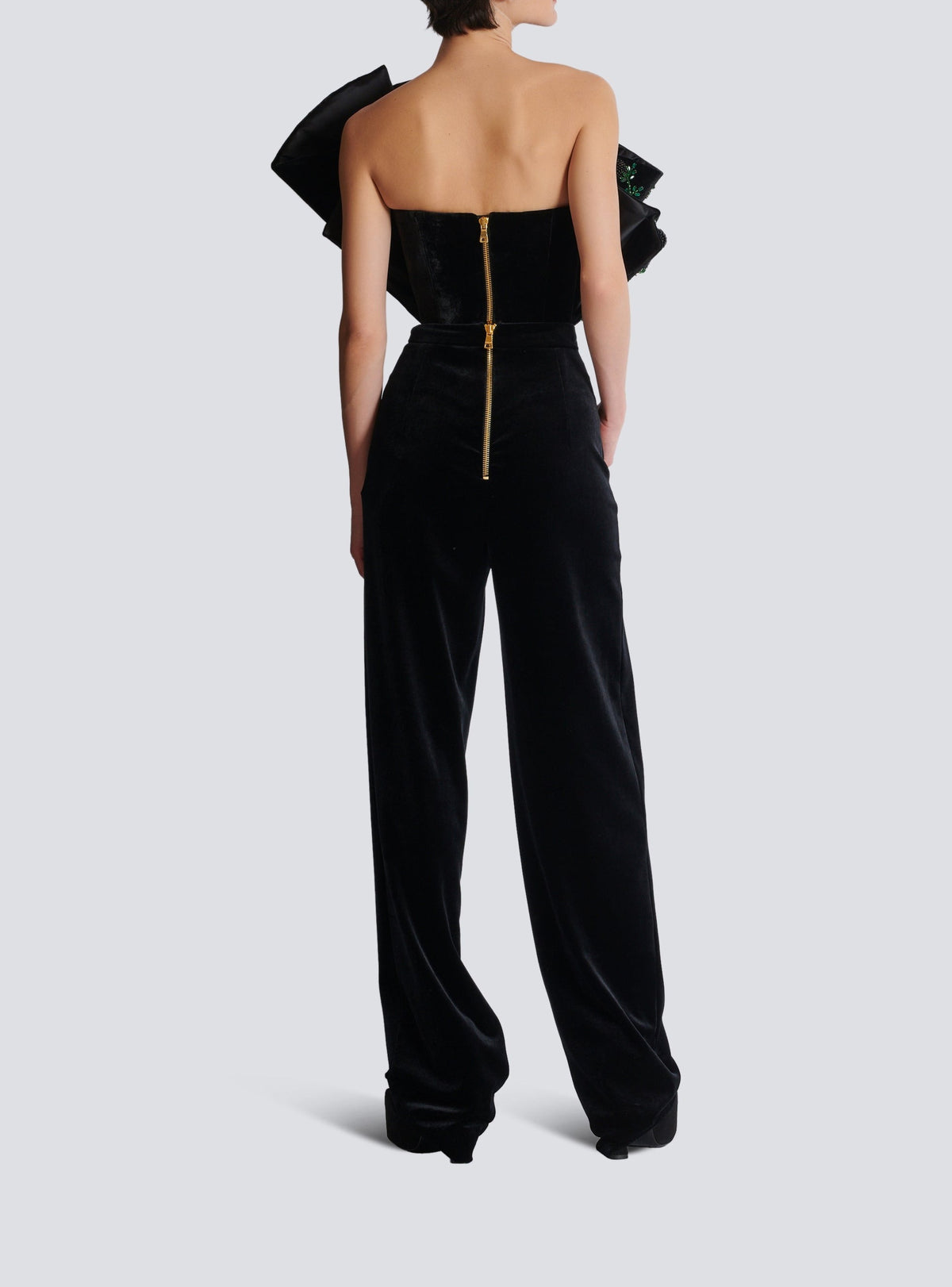 Loose pleated velvet trousers - Black