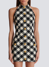 Robe courte boutonnée en tweed - Noir & Blanc