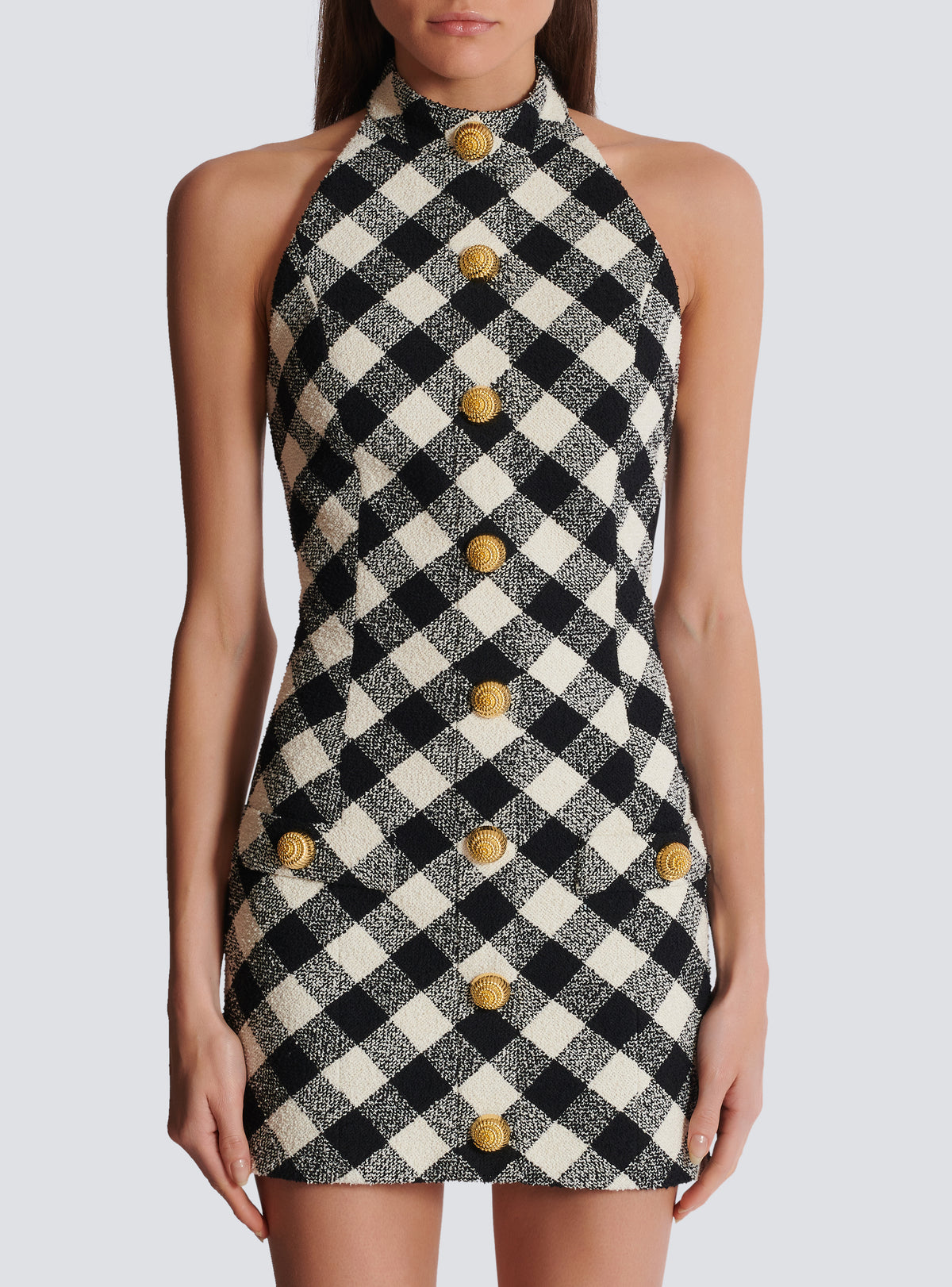 Robe courte boutonnée en tweed - Noir & Blanc