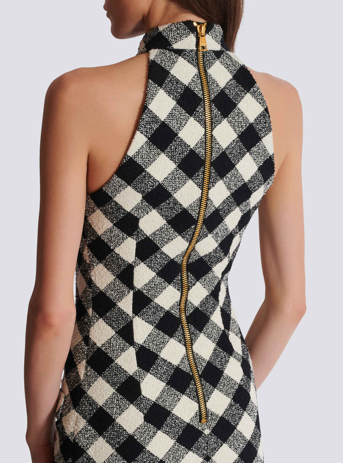 Robe courte boutonnée en tweed - Noir & Blanc