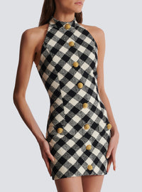 Short buttoned tweed dress - Black & White