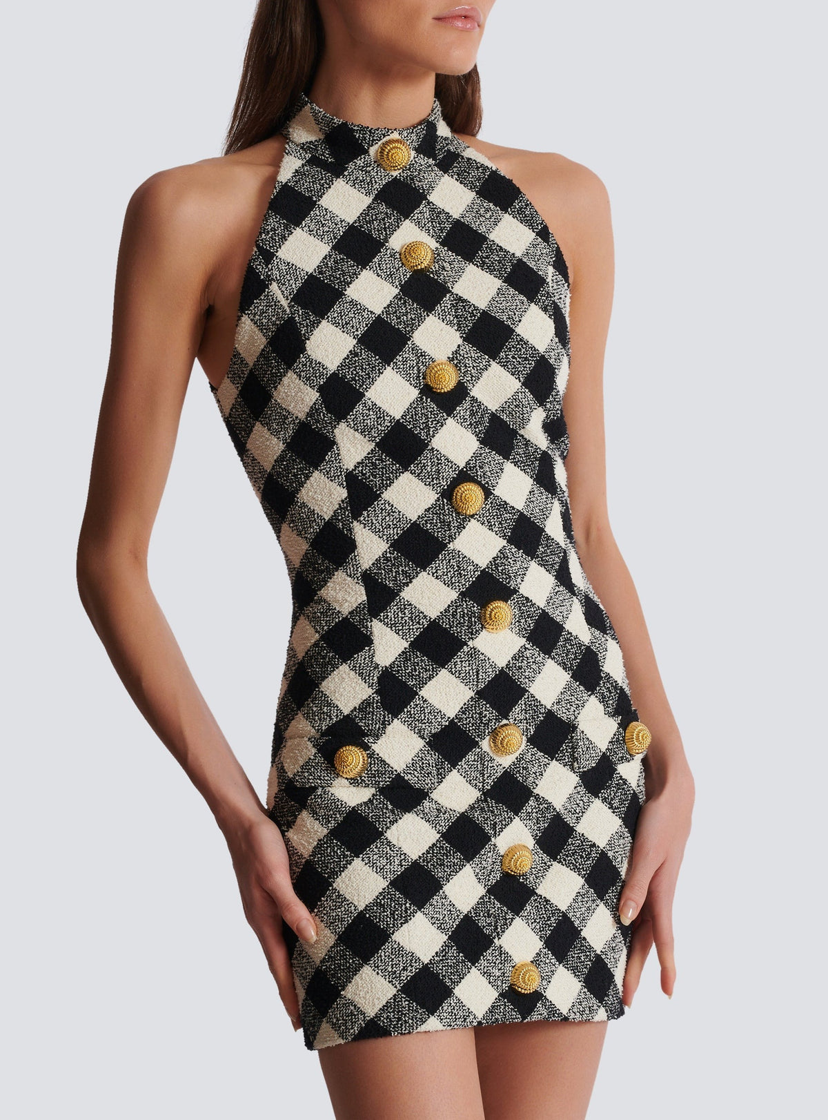 Short buttoned tweed dress - Black & White