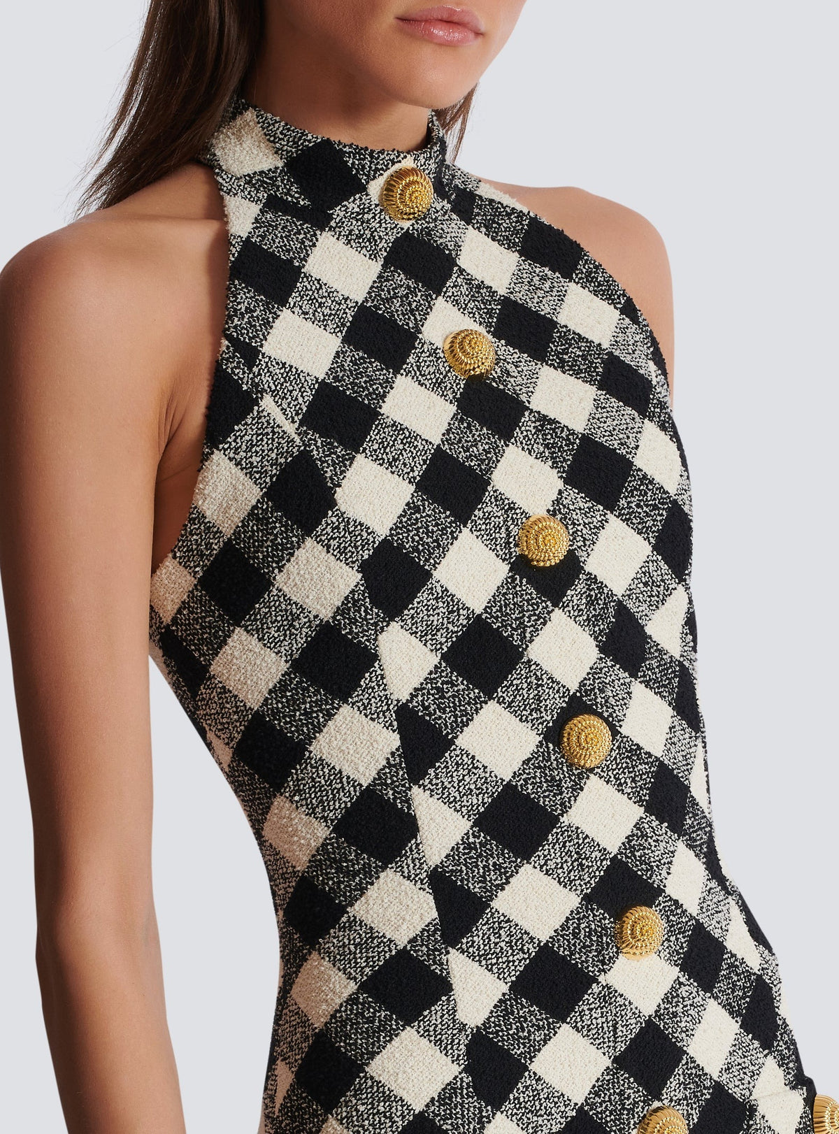 Short buttoned tweed dress - Black & White