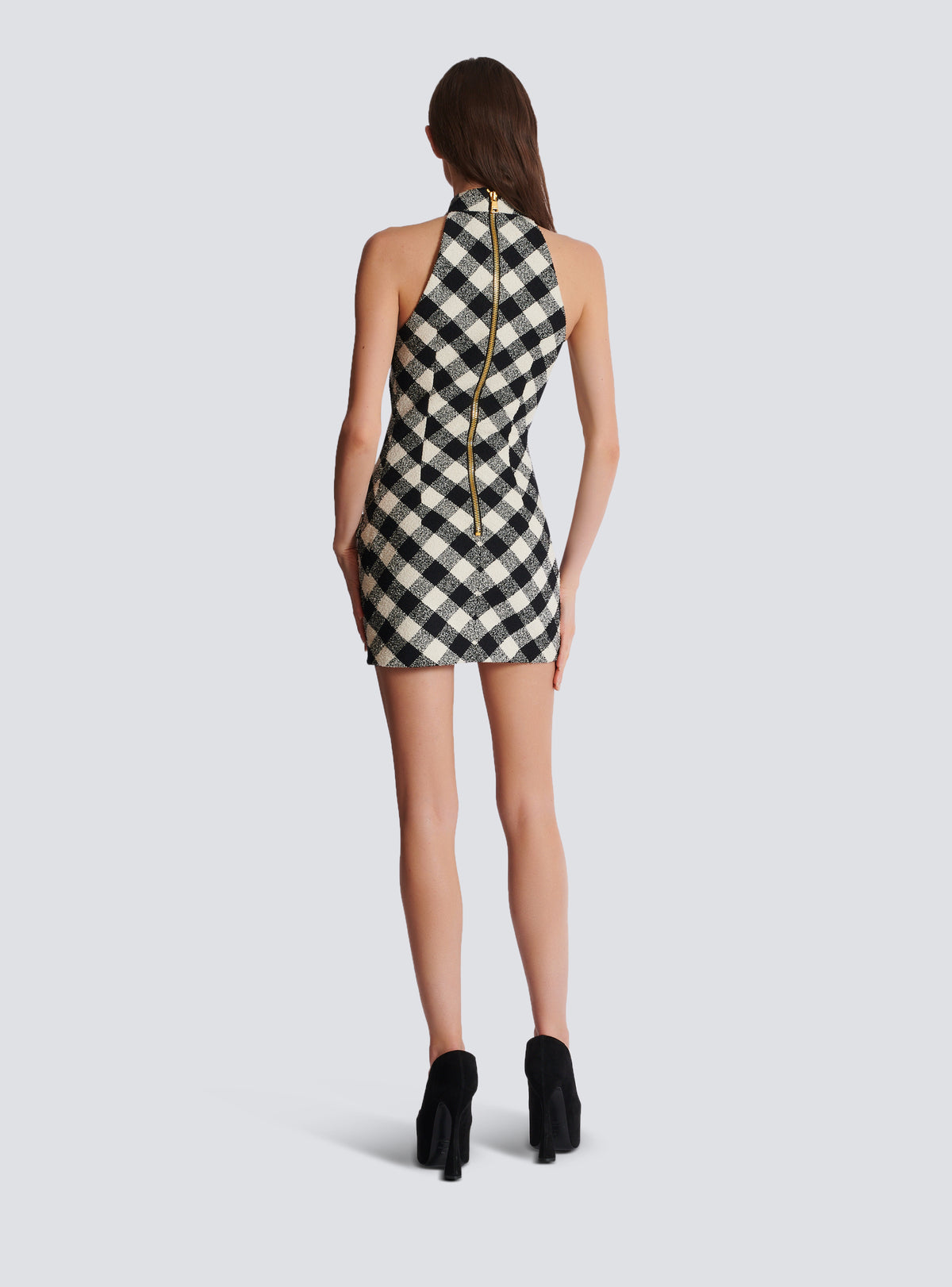 Robe courte boutonnée en tweed - Noir & Blanc