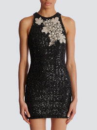 Robe en sequins et broderie raisin - Noir & Cristal