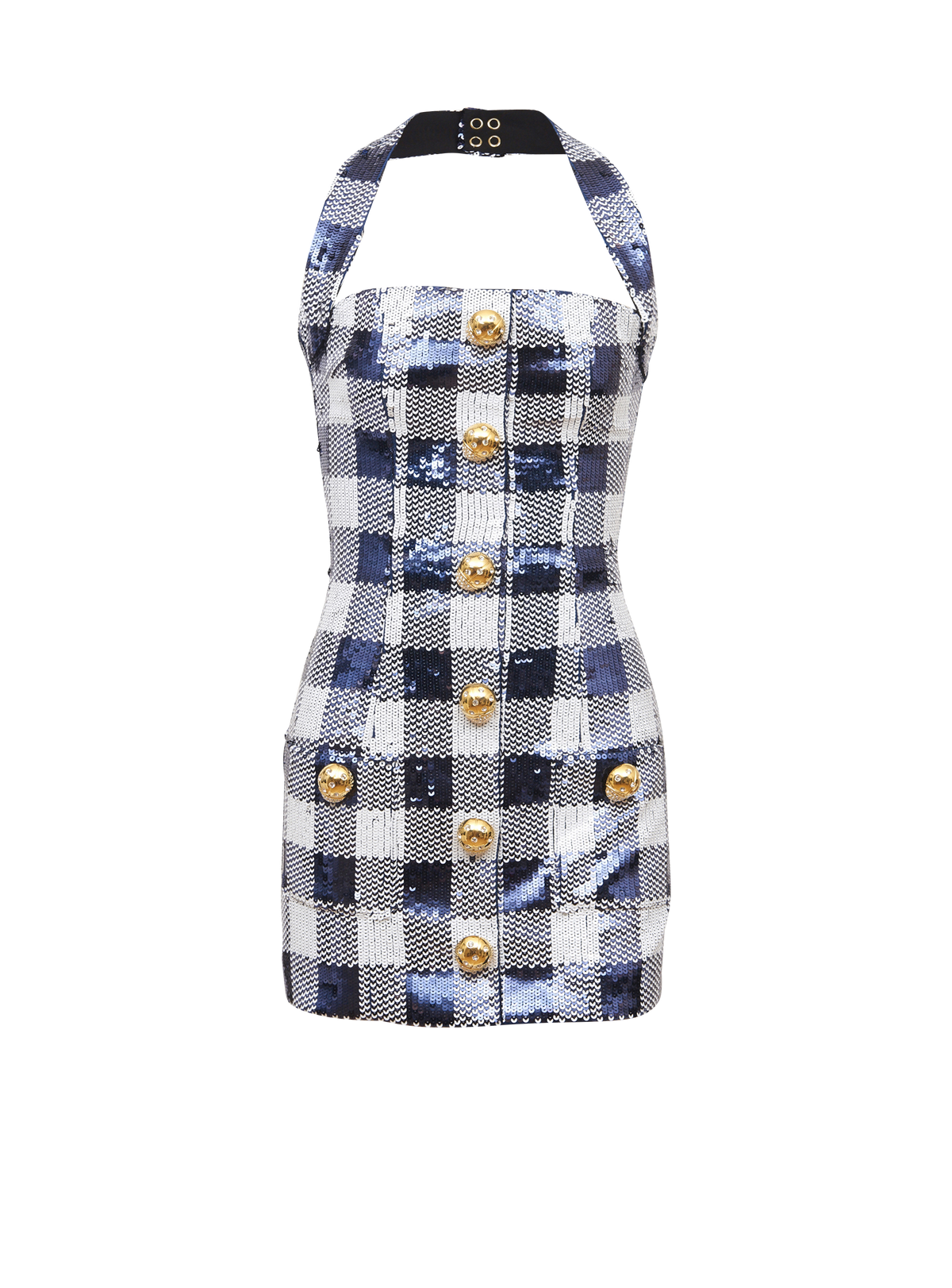 Robe 6 boutons vichy à sequins - Marine & Blanc