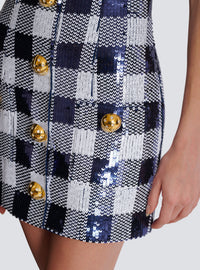Robe 6 boutons vichy à sequins - Marine & Blanc