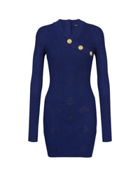 Robe courte 3 boutons vichy - Bleu Nuit