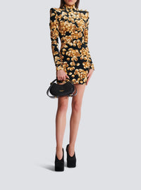 Short velvet dress with grape print - Black & Gold
