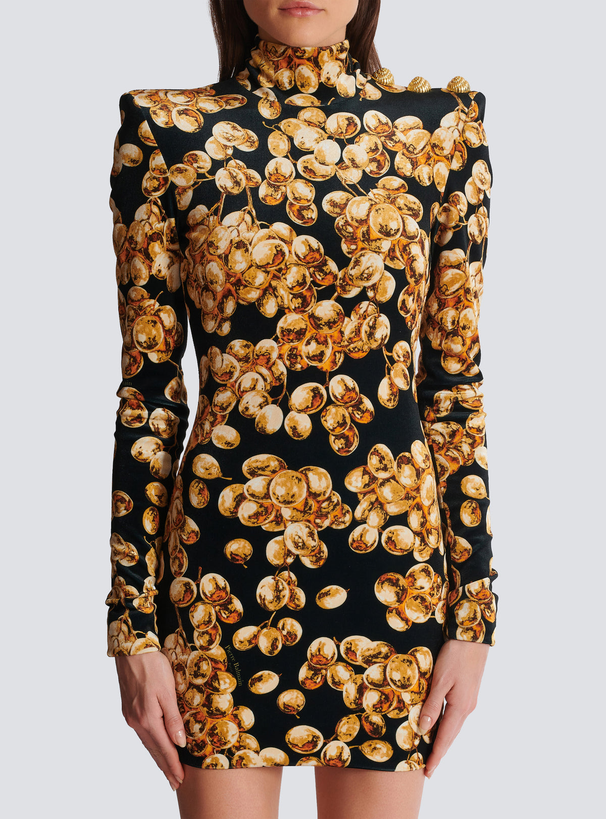Robe courte en velours imprimé raisin - Noir & Doré
