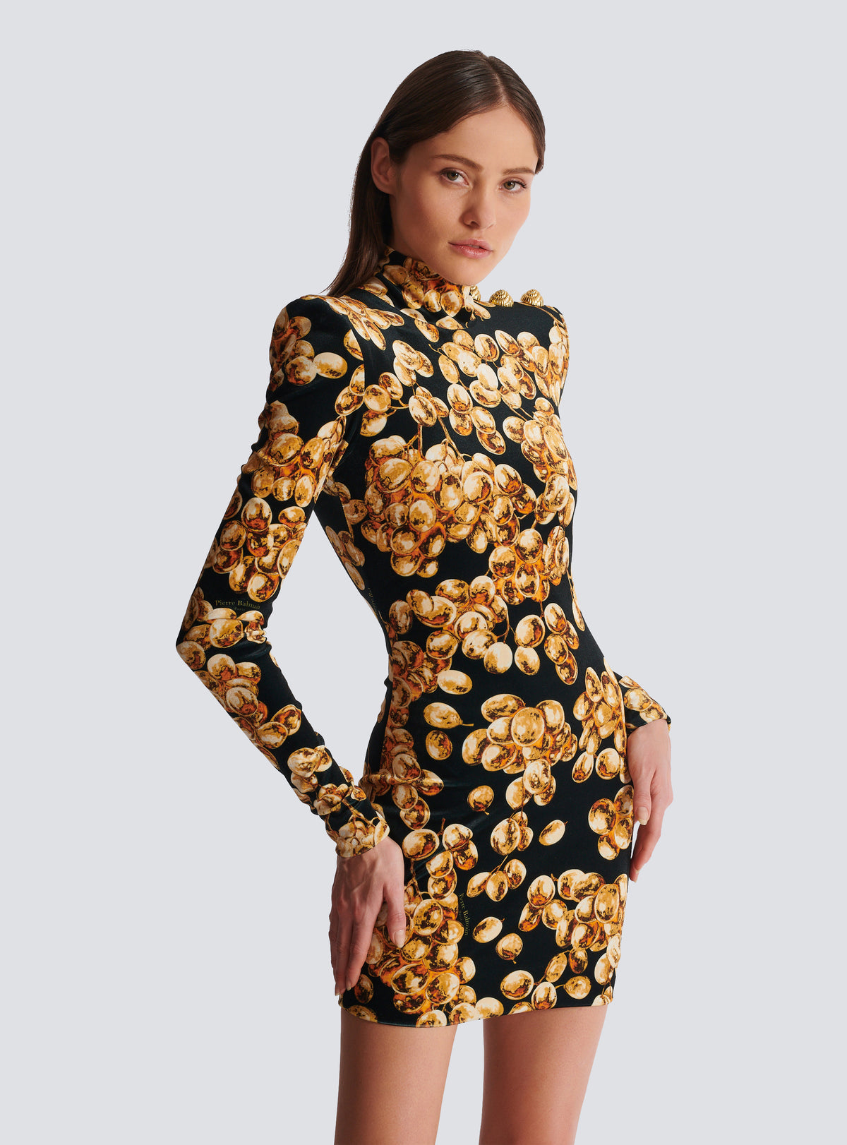 Robe courte en velours imprimé raisin - Noir & Doré