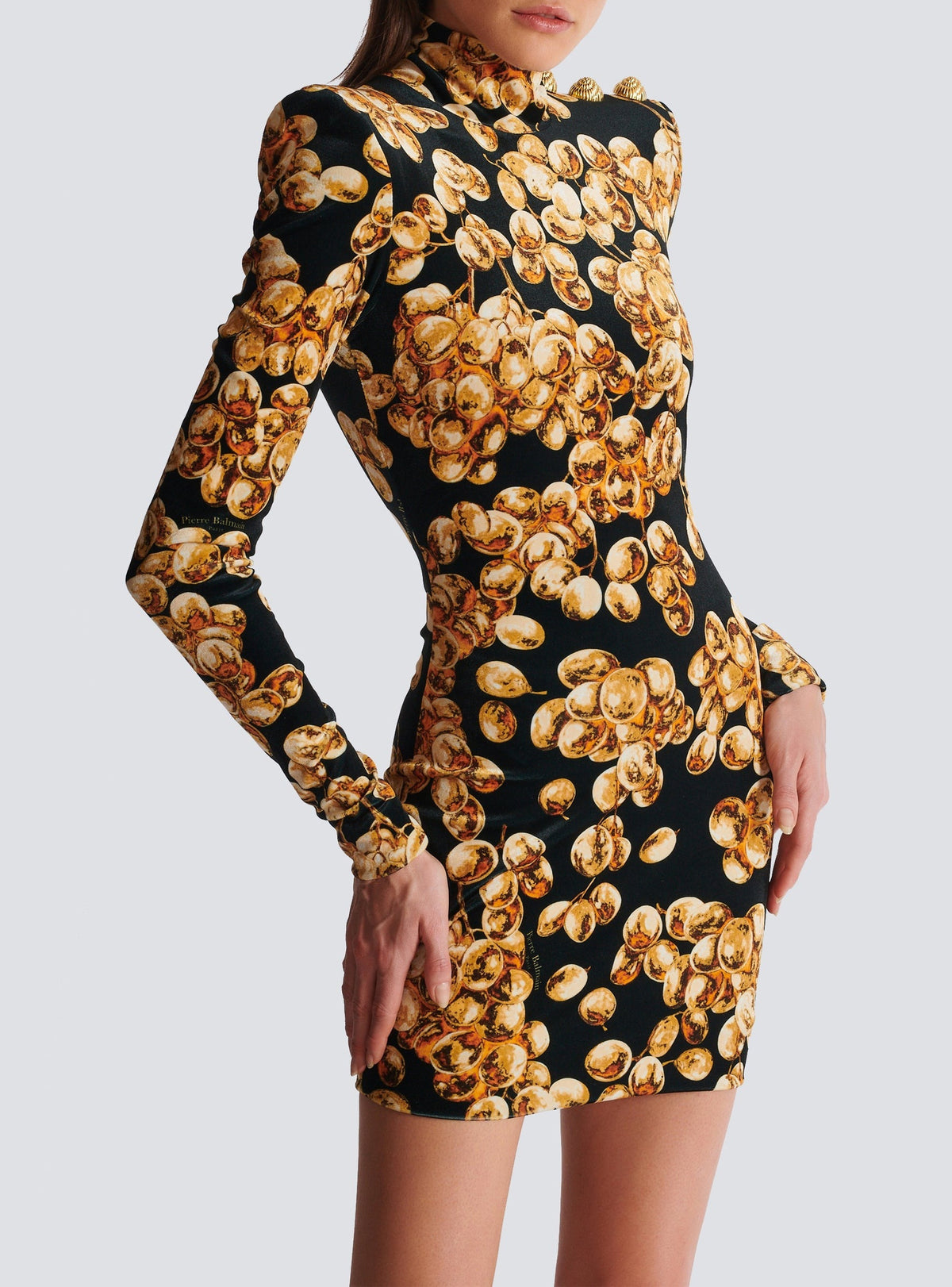 Short velvet dress with grape print - Black & Gold