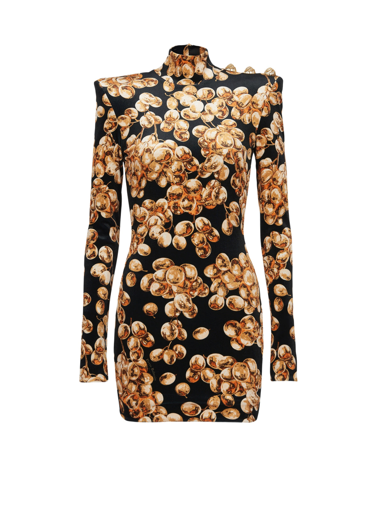 Short velvet dress with grape print - Black & Gold