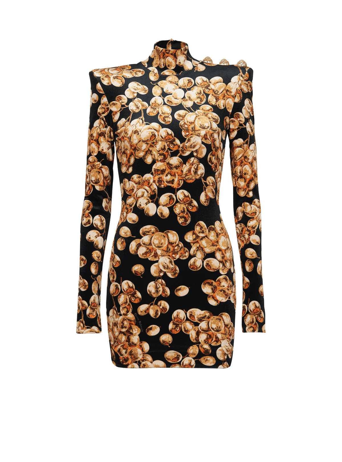 Robe courte en velours imprimé raisin - Noir & Doré
