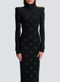 Robe longue en maille bouclette vichy - Noir