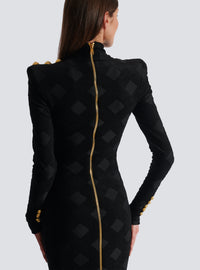 Robe longue en maille bouclette vichy - Noir